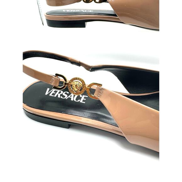 Versace Tan Patent leather Medusa-plaque slingback ballerina shoes IT 41 - Picture 13 of 14